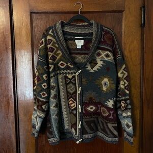 EUC Vintage virgin wool earth tone aztec cardigan